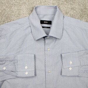 BOSS Hugo Boss Jango Shirt Mens 14 1/2, 37 Blue/White Slim Fit 100% Cotton L/S